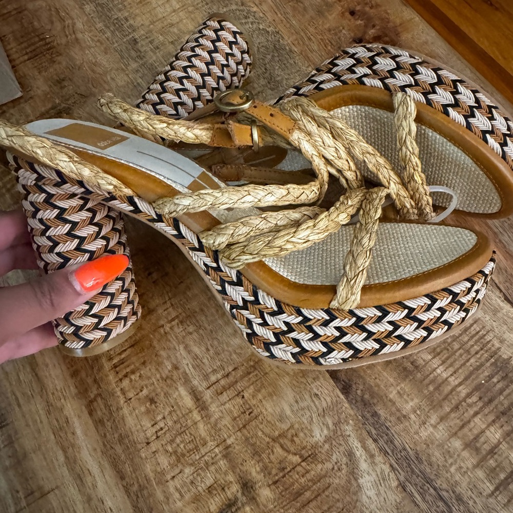 Dolce vita Catina Tan Raffia heeled sandals Braided Tan Platform ankle strap NEW - Picture 4 of 9